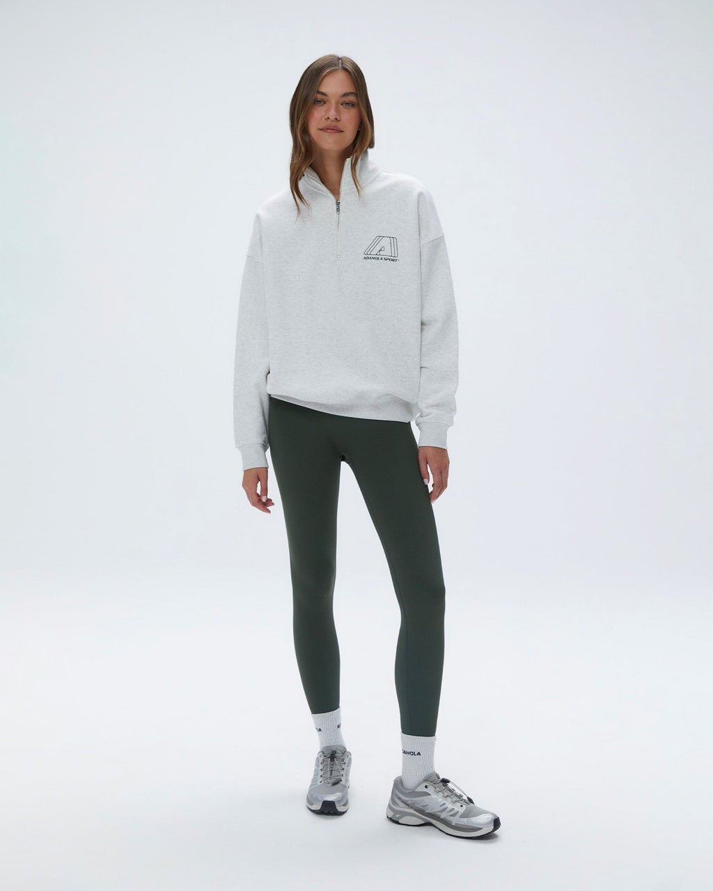 Oversized Quarter Zip Sweatshirt - Light Grey Melange