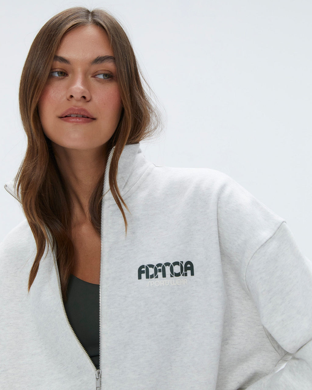 Oversized Full Zip Sweatshirt - Light Grey Melange