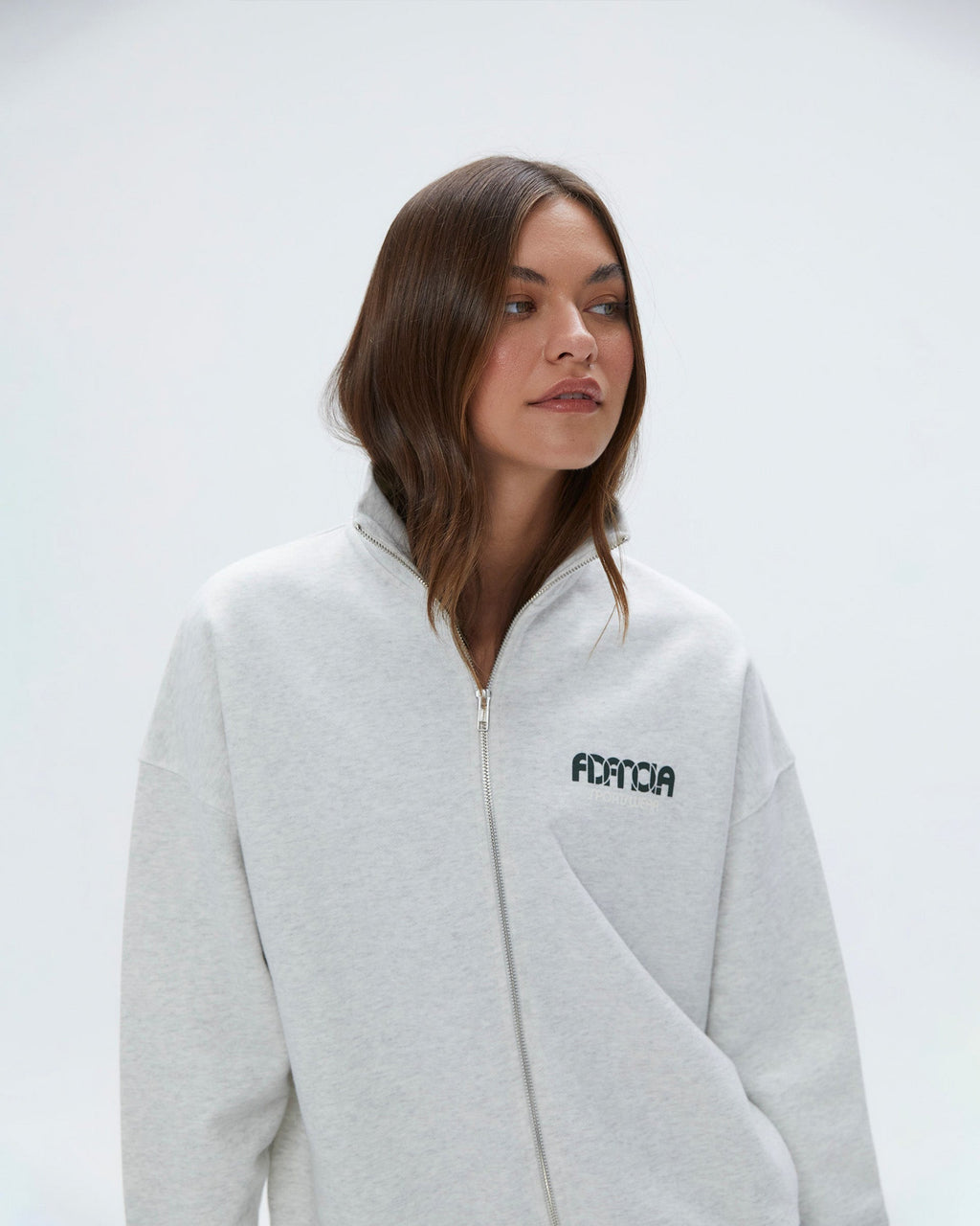 Oversized Full Zip Sweatshirt - Light Grey Melange