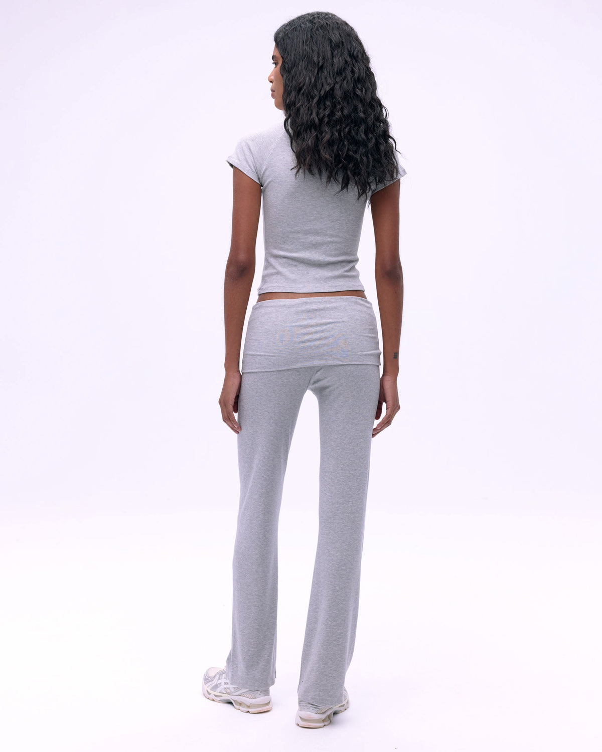 Rib Fold Over Pants - Grey Melange