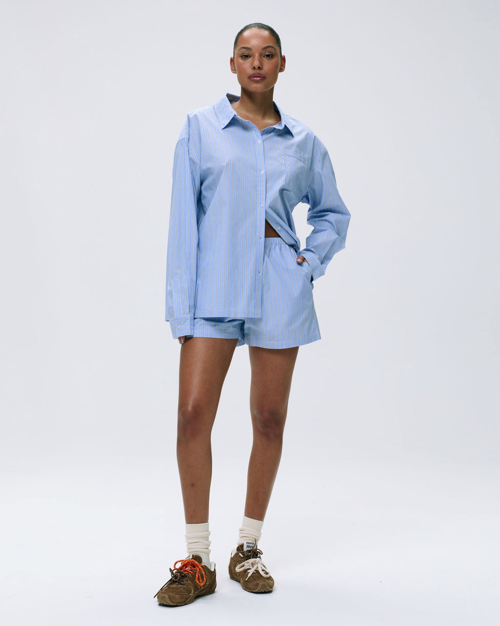 Cotton Stripe Boxer Shorts - Blue