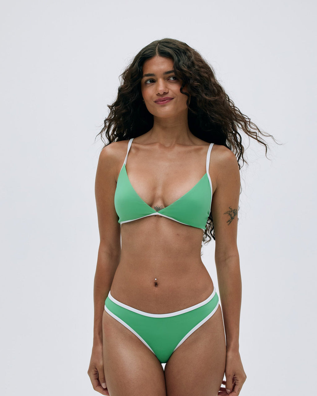 Contrast Triangle Bikini Top - Jade Green/Marshmallow White
