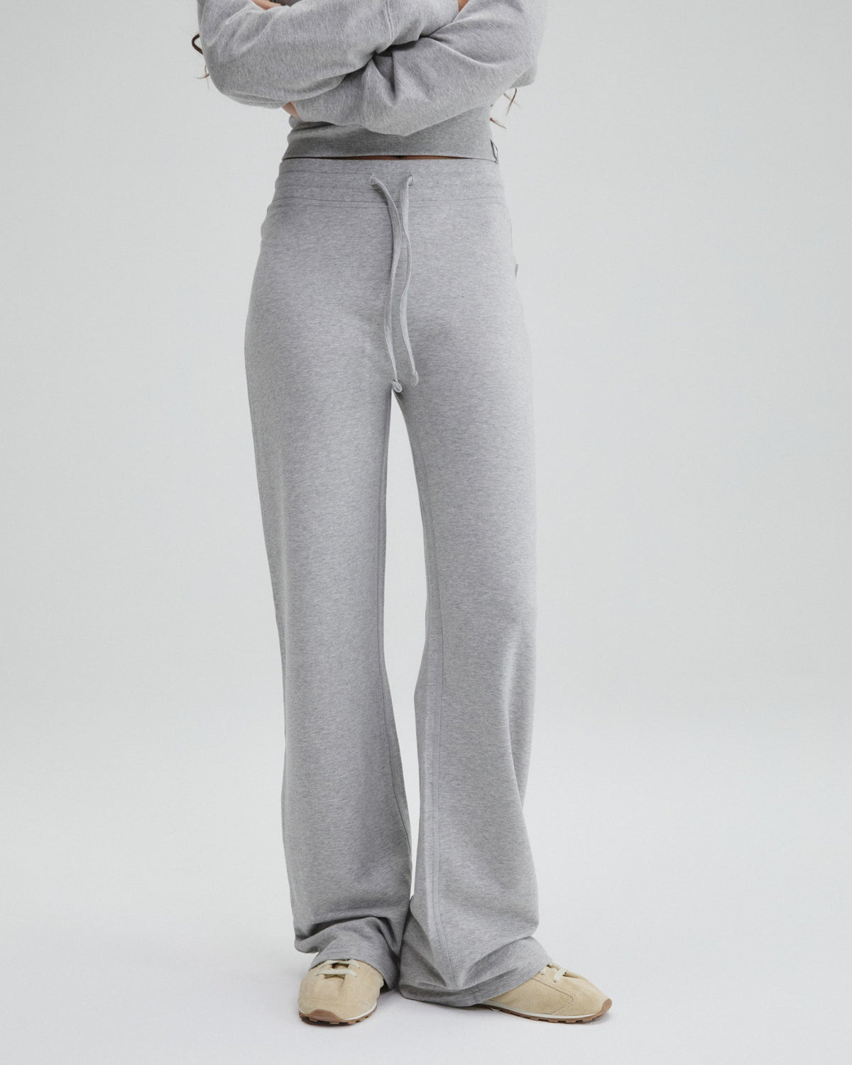 Modal Straight Leg Pants - Light Grey Melange