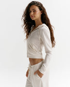 Modal Soft Lounge Zip Up Top - Marshmallow White
