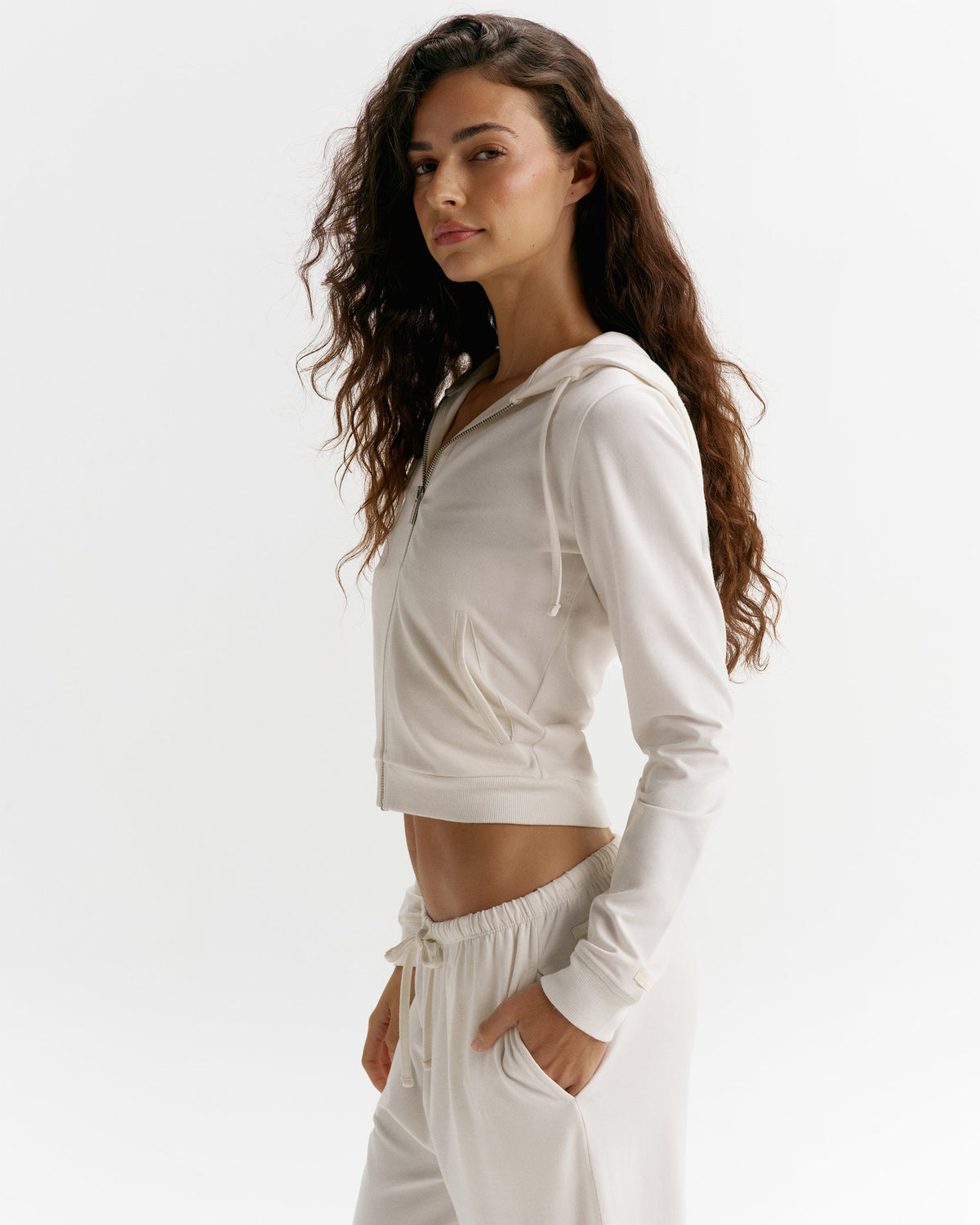 Modal Soft Lounge Zip Up Top - Marshmallow White