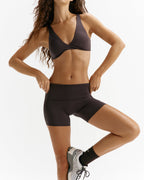 Fold Over Crop Yoga Shorts - Coffee Bean