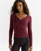 Modal Soft Henley Long Sleeve Top - Damson
