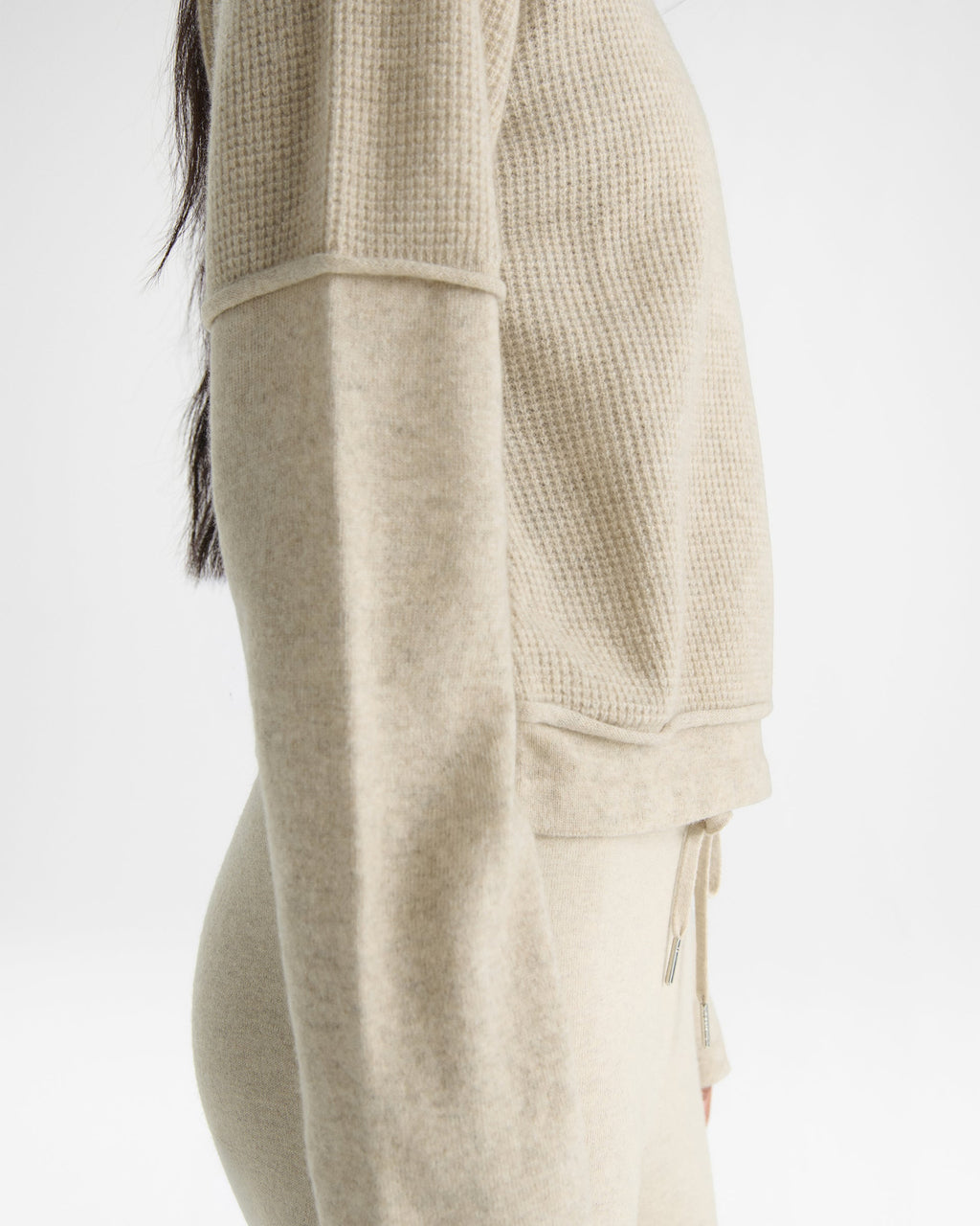 Double Layered Cashmere Blend Top - Oatmeal Marl
