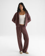 Two Tone Rib Knit Zip Through Hoodie - Damson