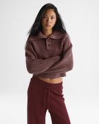 Two Tone Rib Knit Funnel Sweatshirt - Damson