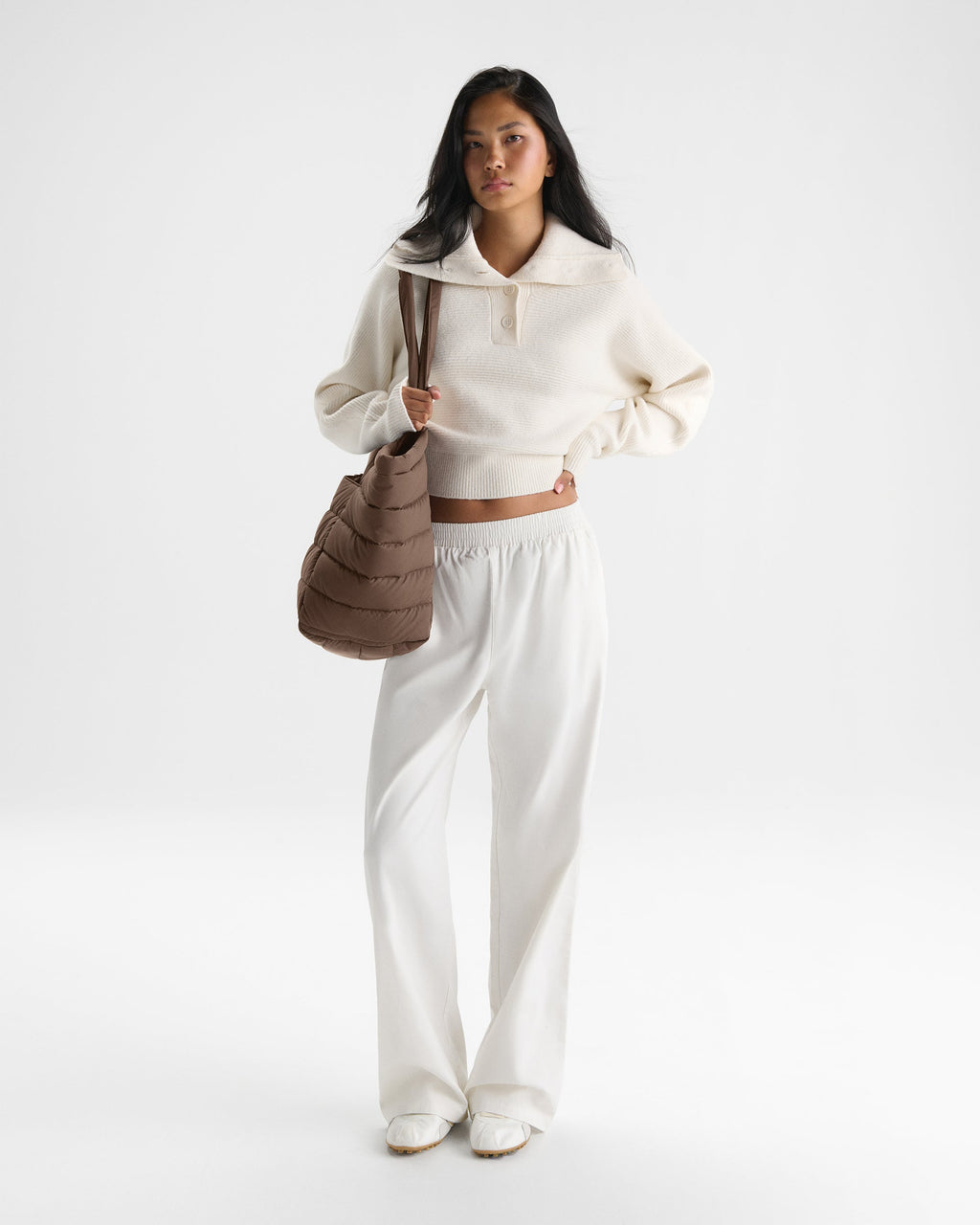 Rib Knit Funnel Sweatshirt - Marshmallow White