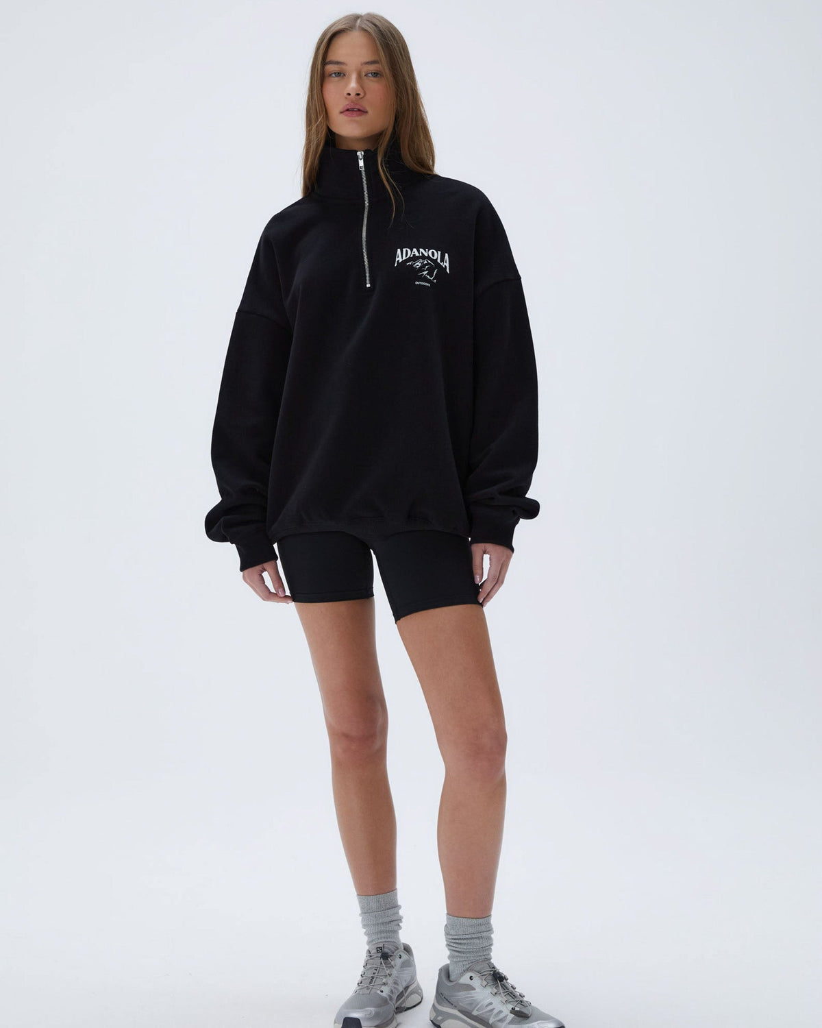 Oversized Quarter Zip Sweatshirt - Black