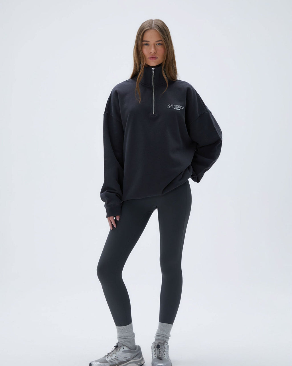 Oversized Quarter Zip Sweatshirt - Graphite Grey