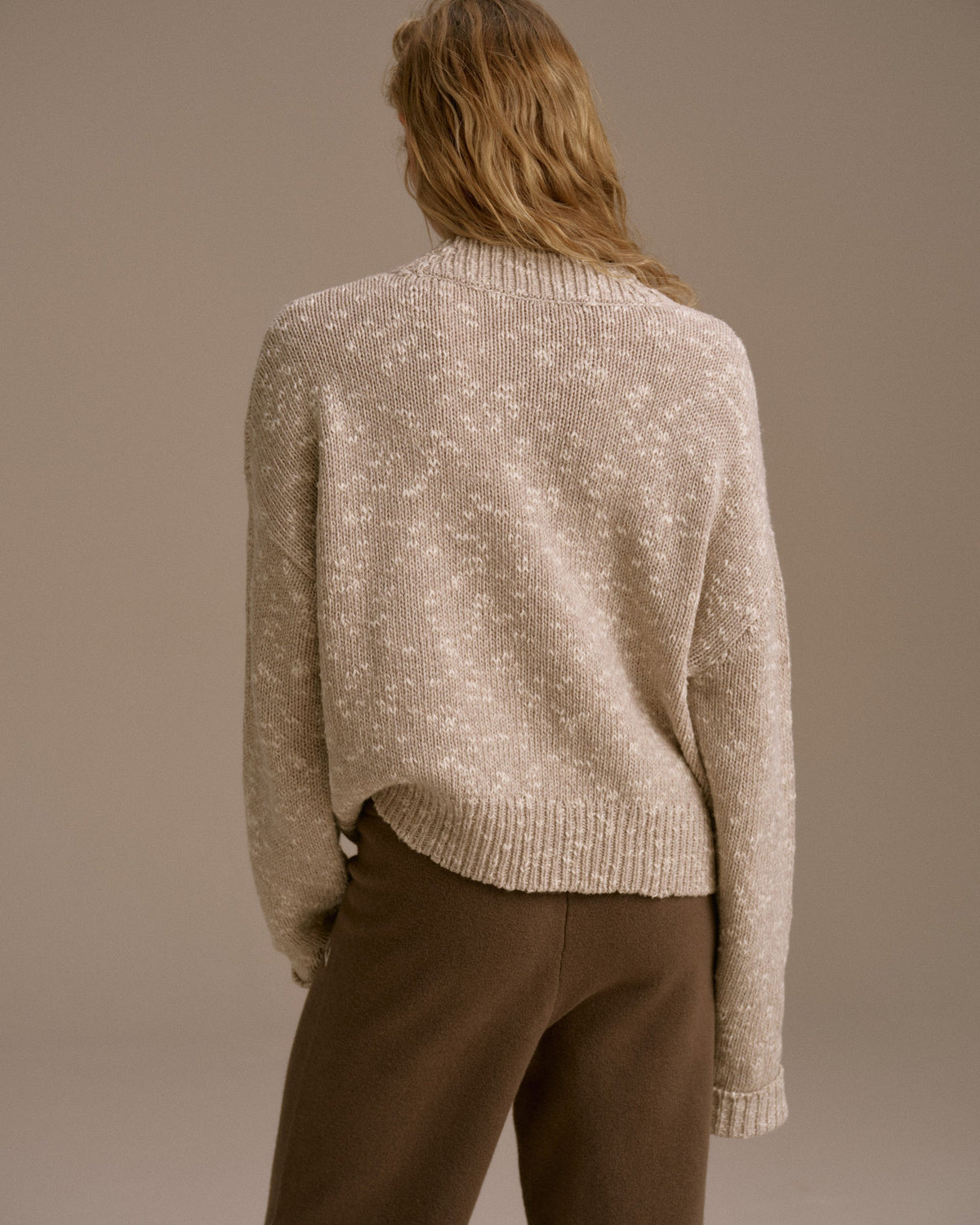 Textured Knit Oversized Sweatshirt - Stone