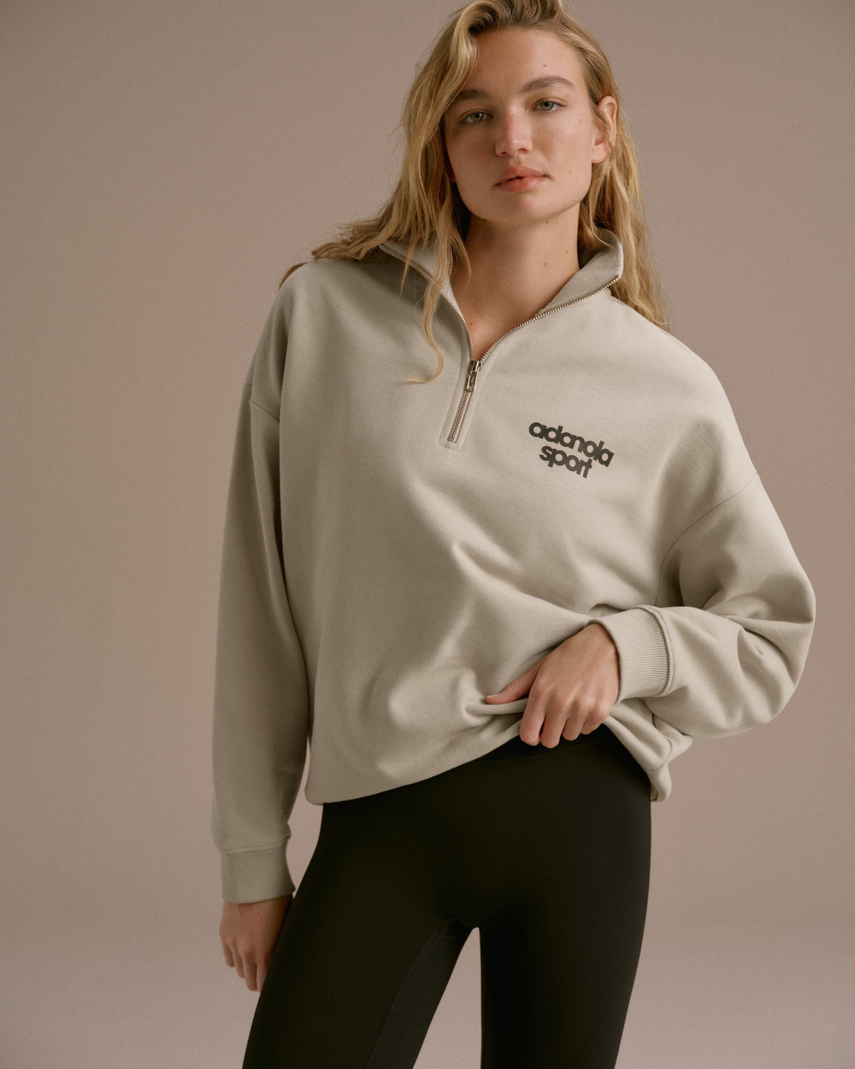 Oversized Quarter Zip Sweatshirt - Stone