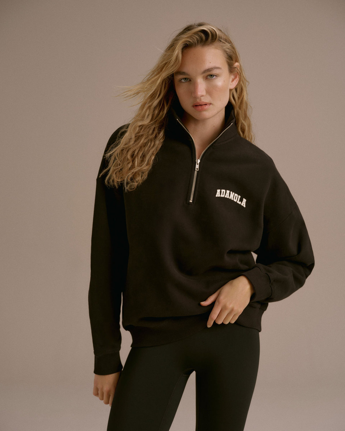 Oversized Quarter Zip Sweatshirt - Black
