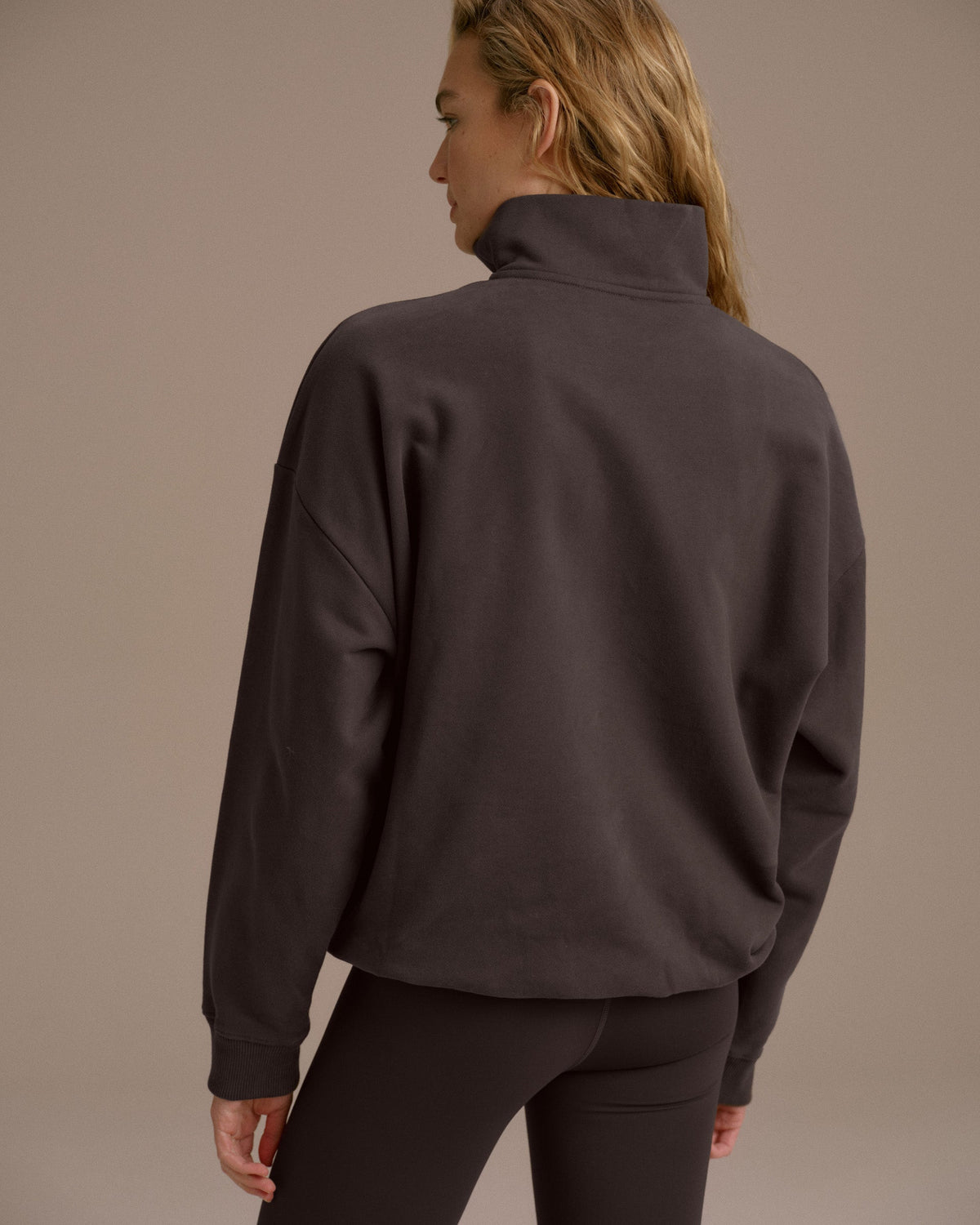 Oversized Quarter Zip Sweatshirt - Washed Coffee Bean