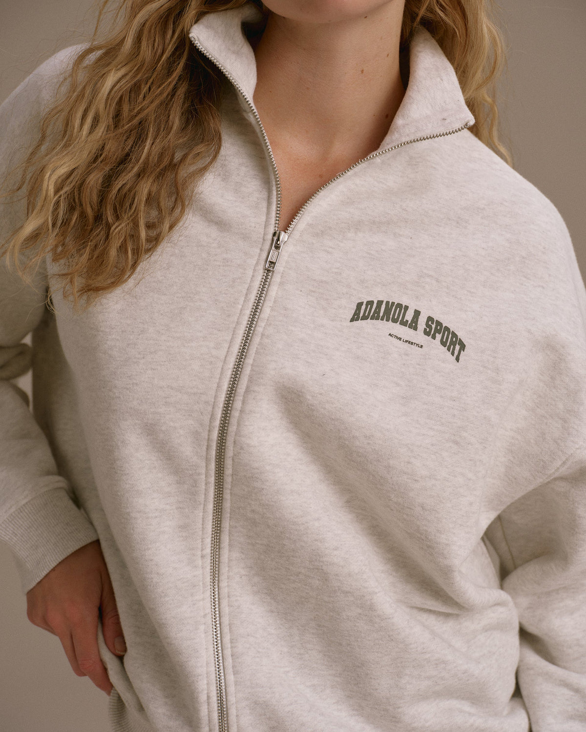 Oversized Full Zip Sweatshirt - Light Grey Melange