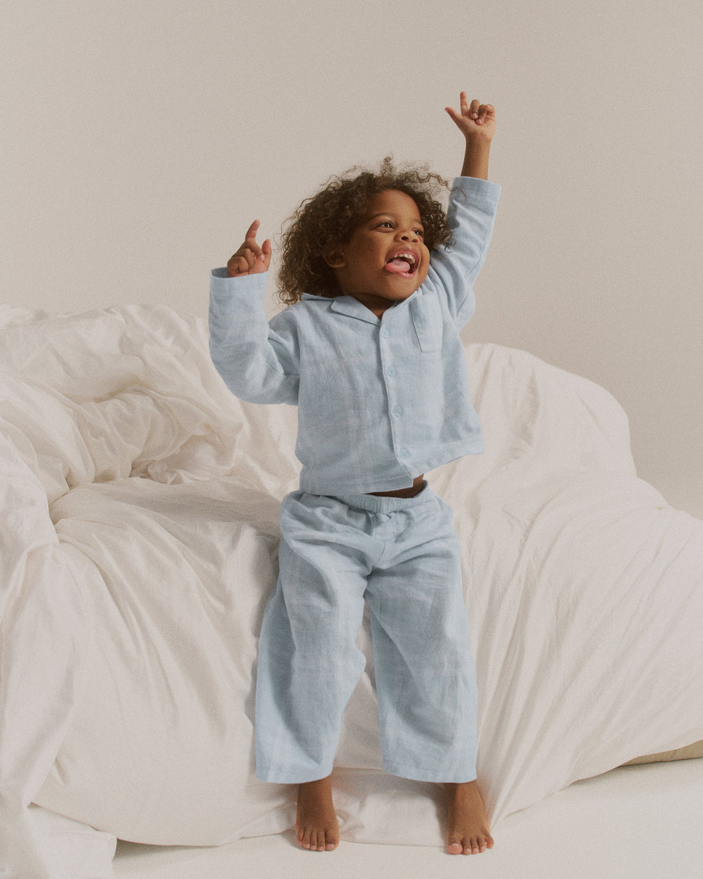 Mini Brushed Checked Pyjamas - Light Blue