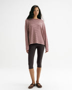 Knit Roll Hem Stripe Sweatshirt - Damson