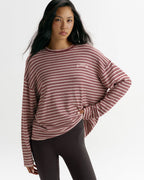 Knit Roll Hem Stripe Sweatshirt - Damson