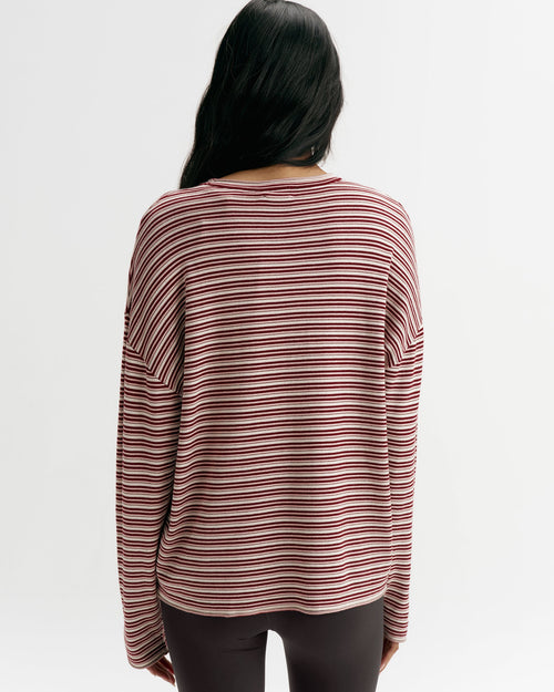 Knit Roll Hem Stripe Sweatshirt - Damson