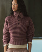 Two Tone Rib Knit Funnel Sweatshirt - Damson