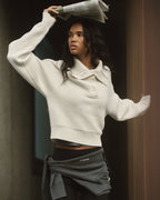 Rib Knit Funnel Sweatshirt - Marshmallow White
