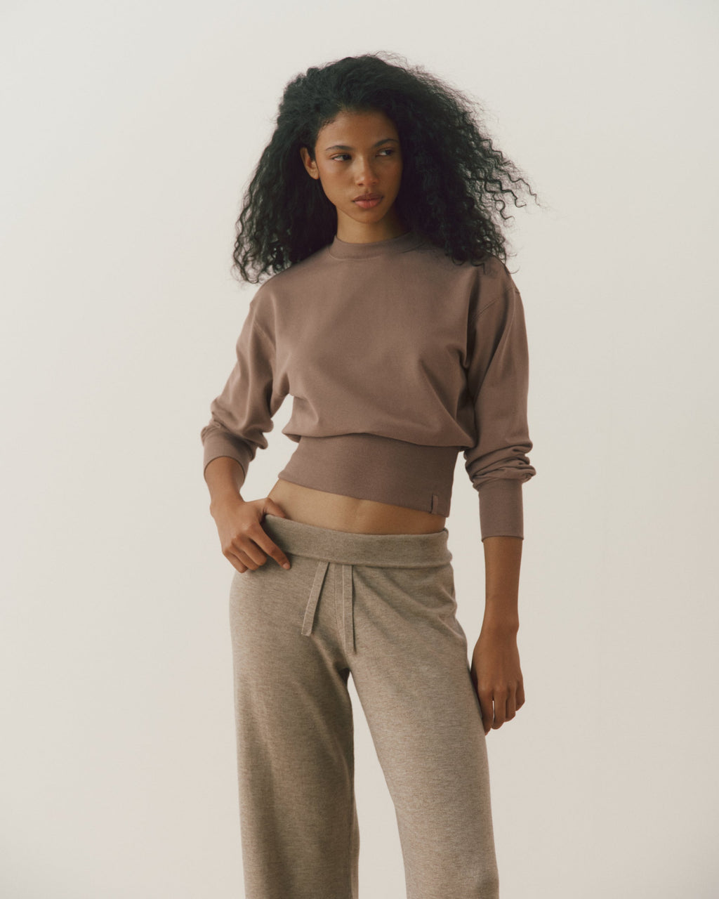Modal Cinch Hem Sweatshirt - Dusty Brown