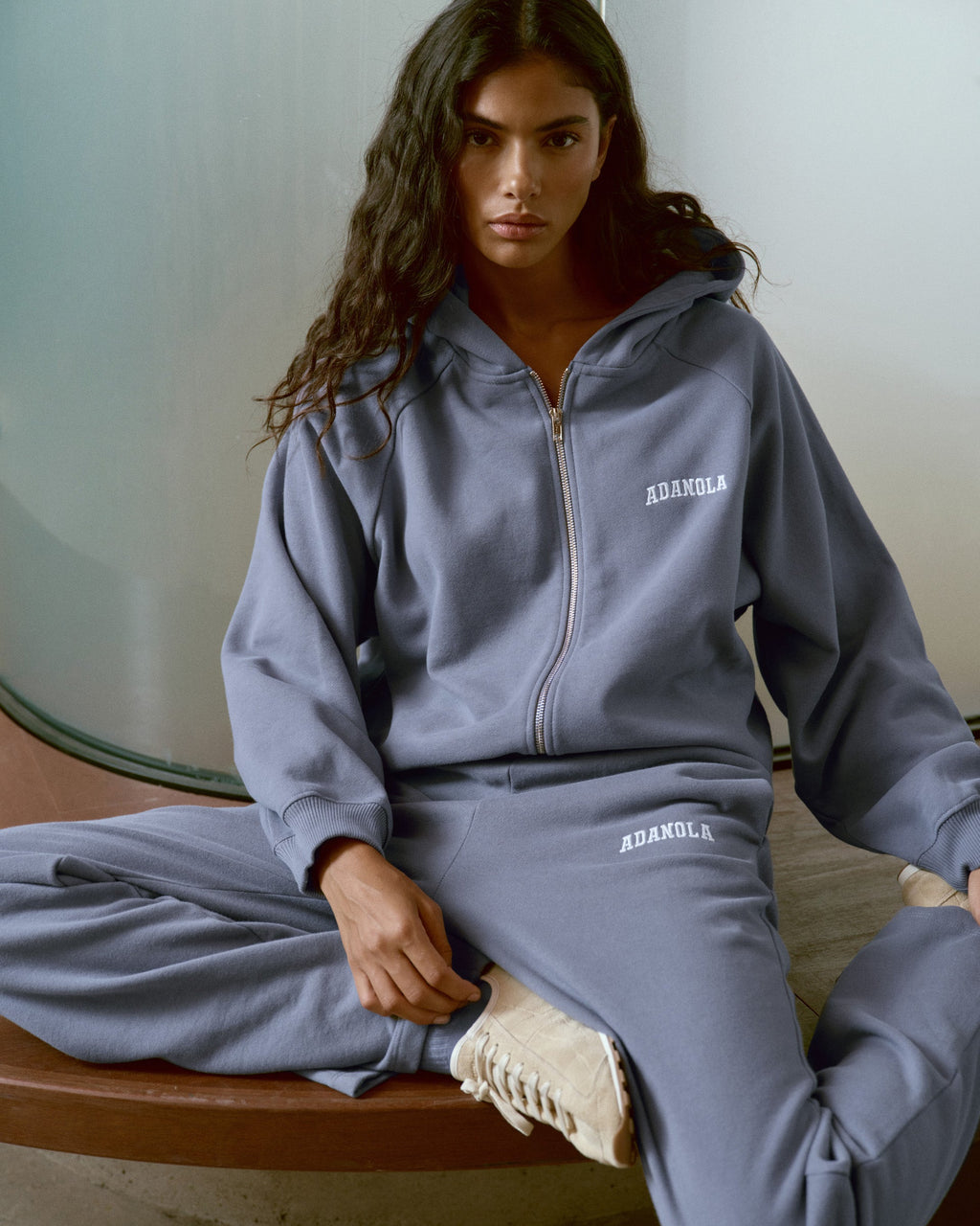 Loose Fit Zip Through Hoodie - Slate Blue