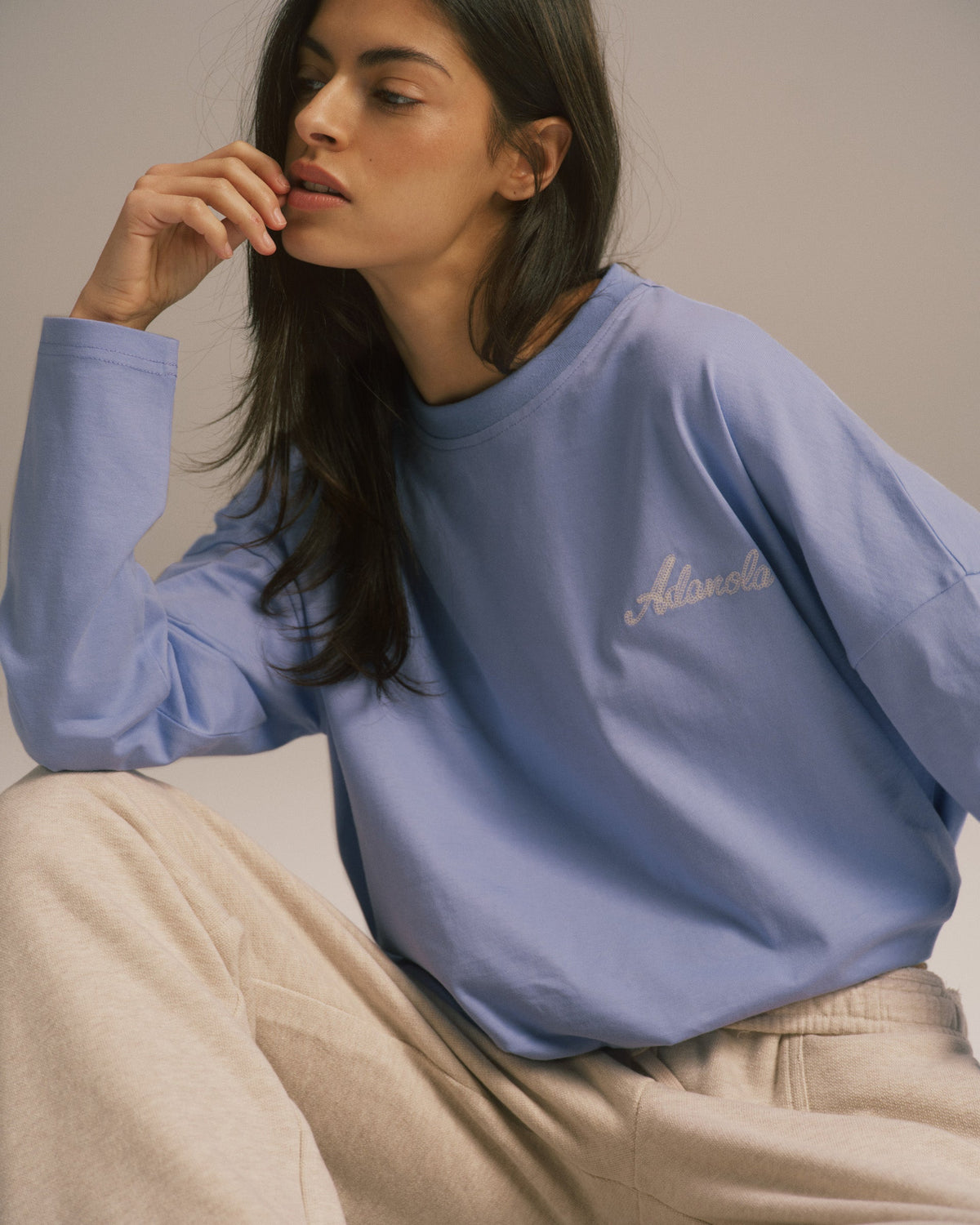 Drop Shoulder Long Sleeve T-shirt - Washed Lavender