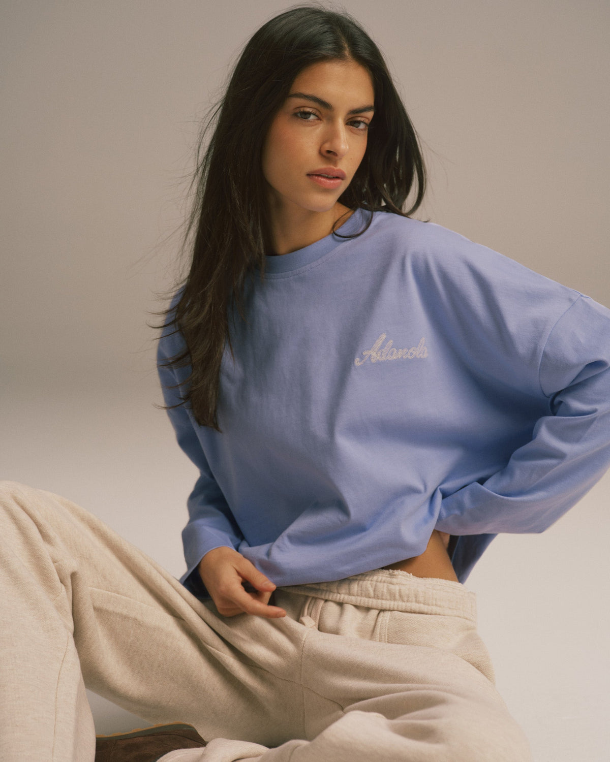 Drop Shoulder Long Sleeve T-shirt - Washed Lavender