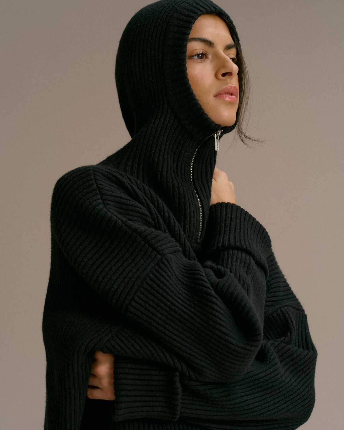 Balaclava Knit Hoodie - Black