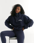 Relaxed Quarter Zip Sweatshirt - Navy Blue