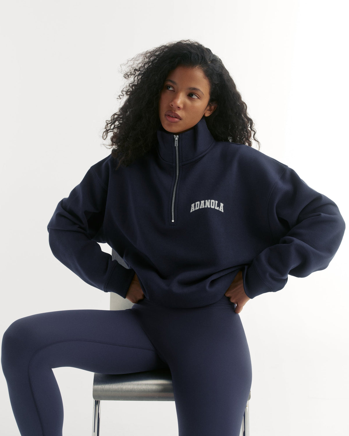 Relaxed Quarter Zip Sweatshirt - Navy Blue