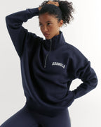 Relaxed Quarter Zip Sweatshirt - Navy Blue