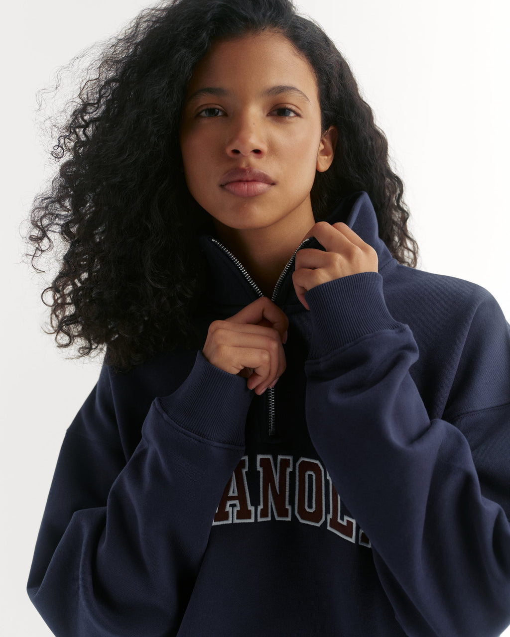 Relaxed Quarter Zip Sweatshirt - Navy Blue