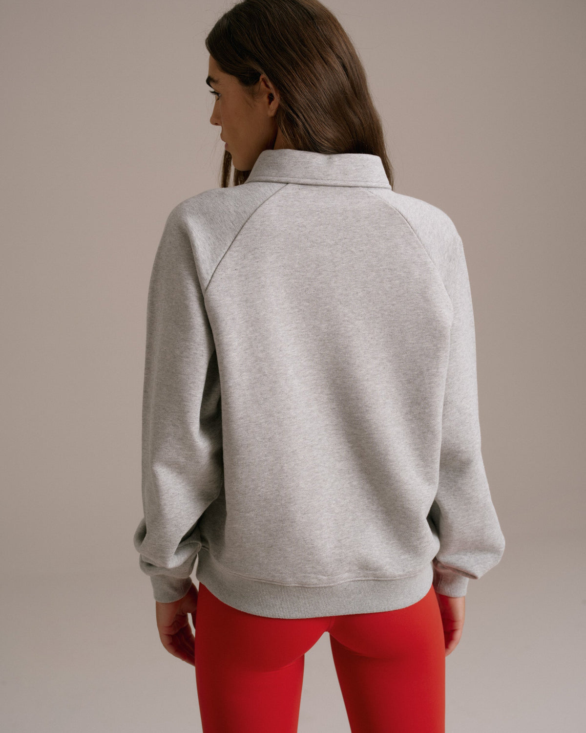 Raglan Polo Sweatshirt - Grey Melange