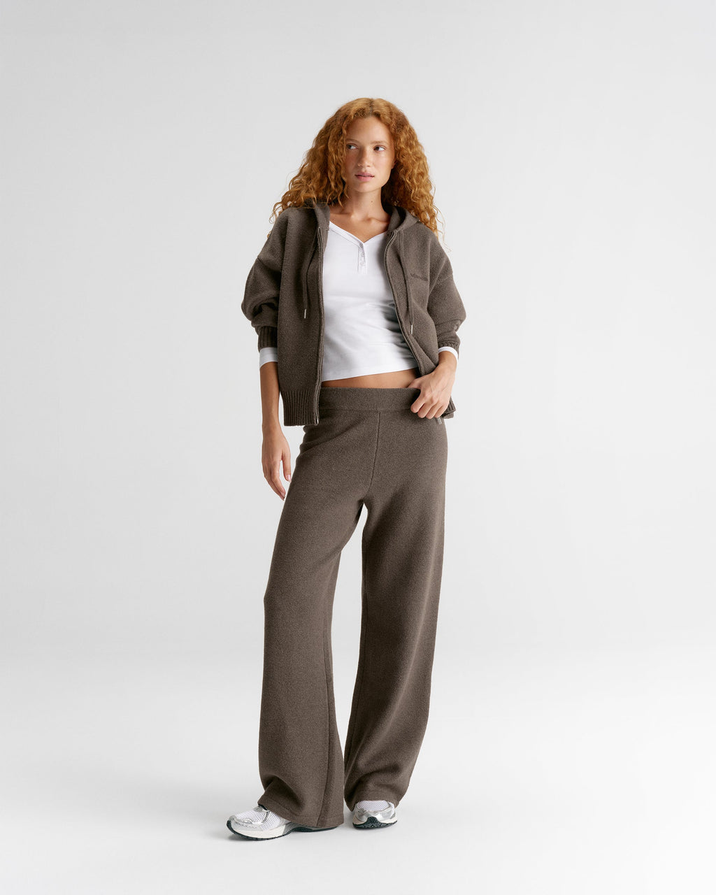 Knit Hooded Bomber Jacket - Cocoa Marl