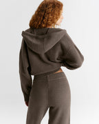 Knit Hooded Bomber Jacket - Cocoa Marl
