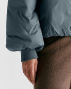 Funnel Neck Balloon Sleeve Down Puffer Jacket - Storm Blue