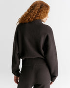 Ribbed Zip Through Knit Sweatshirt - Coffee Bean