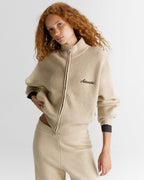Ribbed Zip Through Knit Sweatshirt - Oatmeal