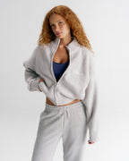 Ribbed Zip Through Knit Sweatshirt - Light Grey Melange