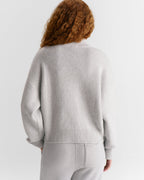 Ribbed Zip Through Knit Sweatshirt - Light Grey Melange