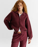 Knit Collared Bomber Jacket - Damson