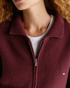 Knit Collared Bomber Jacket - Damson