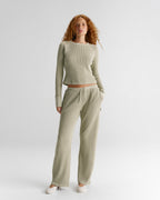Waffle Raglan Long Sleeve Top - Washed Stone