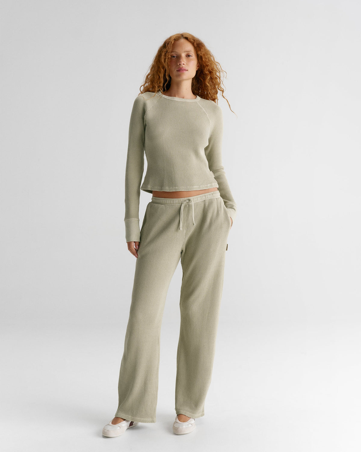 Waffle Raglan Long Sleeve Top - Washed Stone