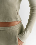 Waffle Raglan Long Sleeve Top - Washed Stone